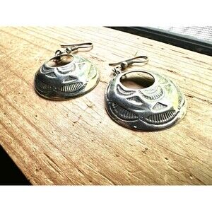 Vintage Stamped Silver Southwestern Tribal Taxco Style Earrings